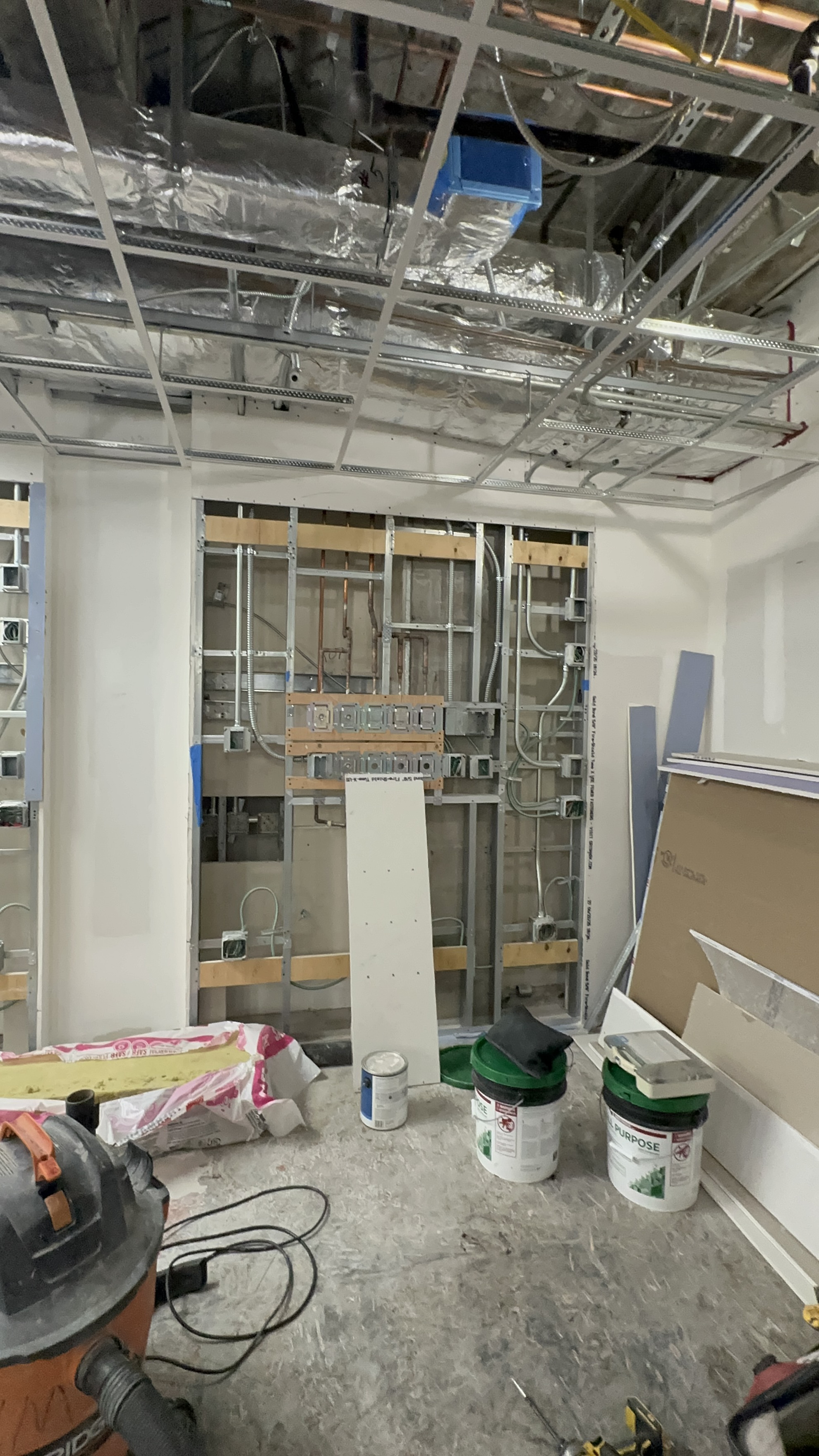 Interior construction with ceiling electrical work